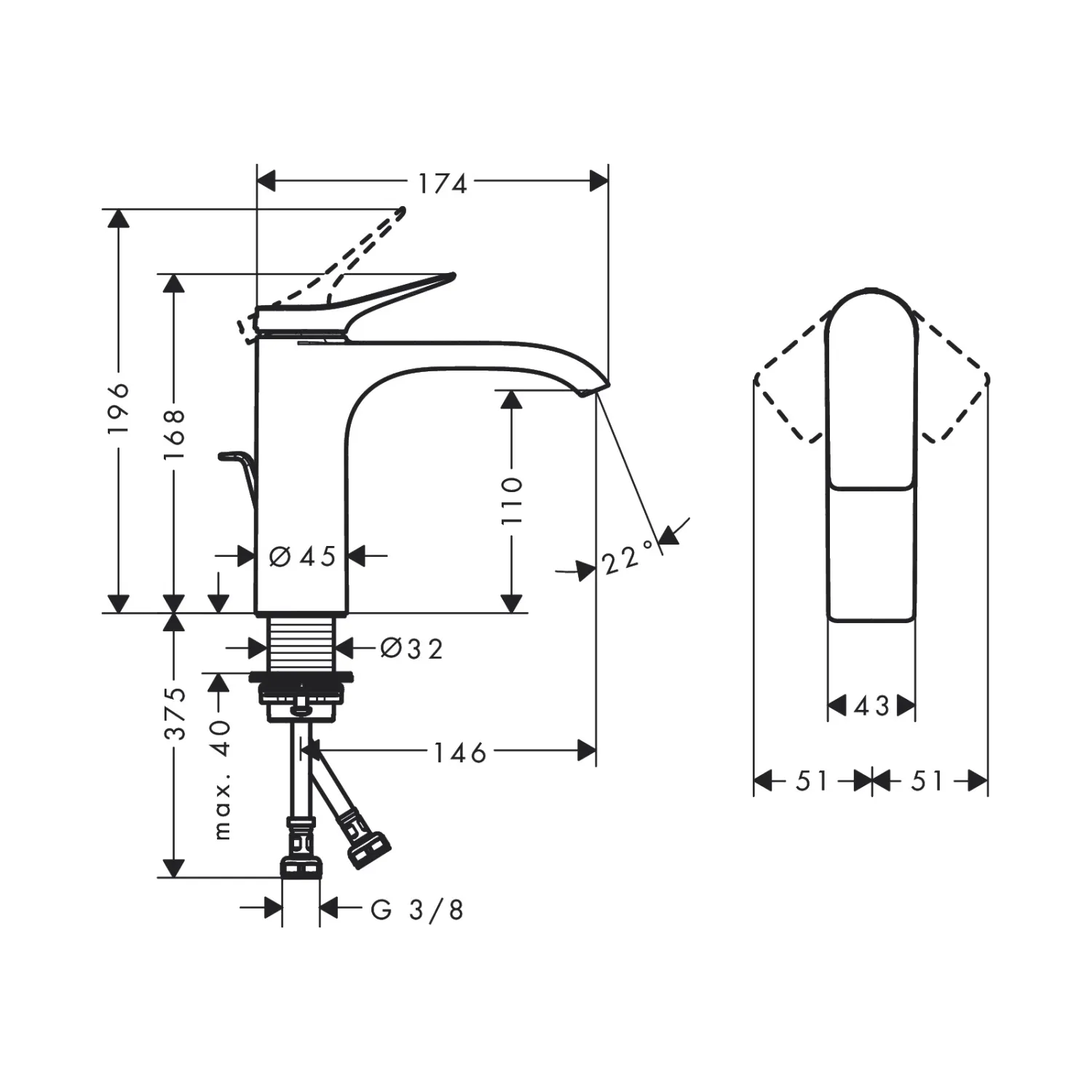 Mitigeur de lavabo Hansgrohe Vivenis 110 avec tirette et vidage — vue 3