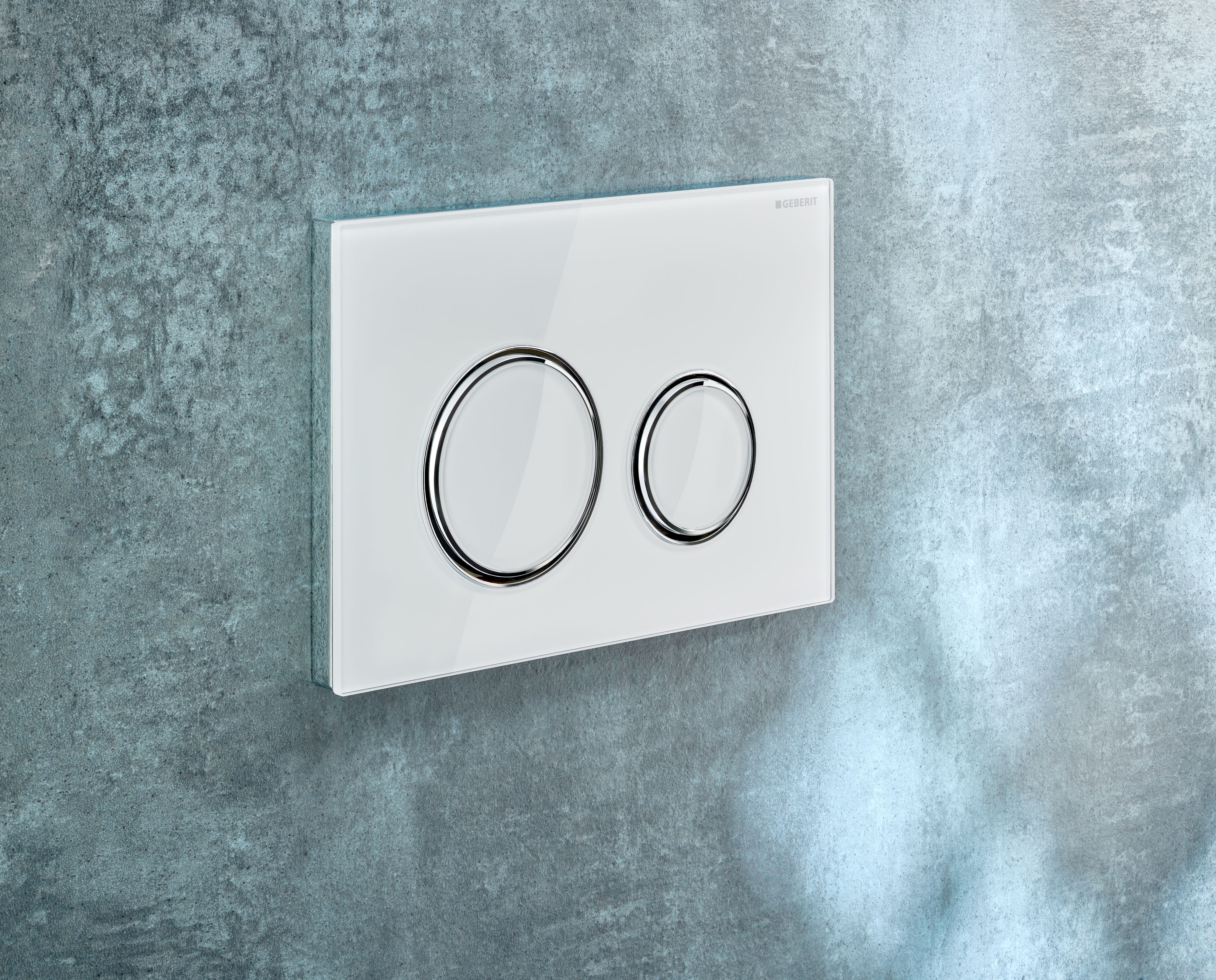 Plaque de déclenchement Geberit Sigma50 round / Verre brillant blanc - anneaux design : chromé brillant