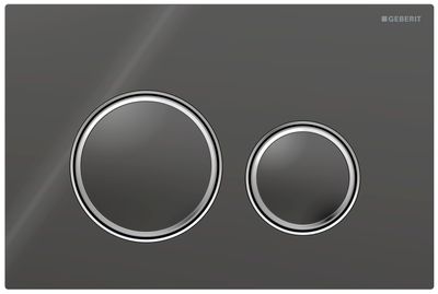 Geberit Sigma50 round plaque de déclenchement, verre brillant gris velouté, anneaux chromé brillant design.