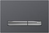 Geberit Sigma50 plaque de déclenchement, verre gris velouté, bandes chromé brossé, design élégant.