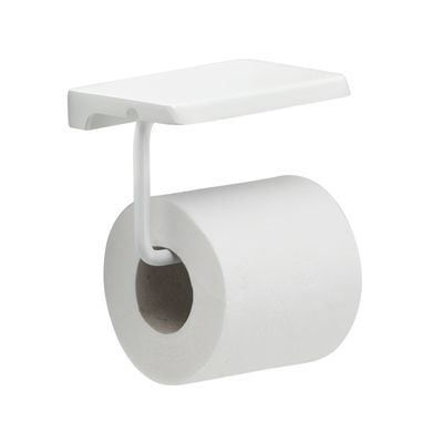 White Wall-Mounted Roll Holder with Support Surface White Wall-Mounted Roll Holder with Support Surface