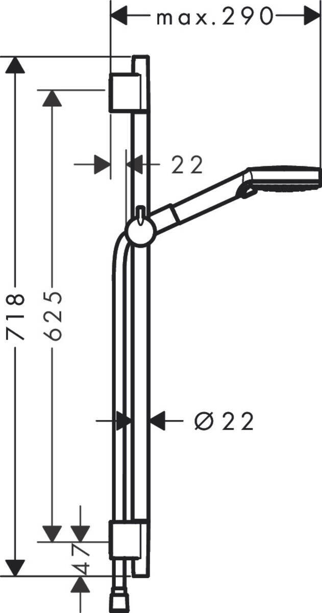 Barre de douche Hansgrohe avec douchette à main Vernis Blend Vario EcoSmart 2 jets et flexible Comfortflex en noir mat — vue 3