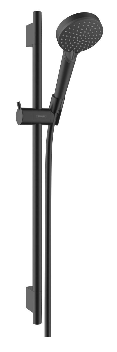 Barre de douche Hansgrohe avec douchette à main Vernis Blend Vario EcoSmart 2 jets et flexible Comfortflex en noir mat