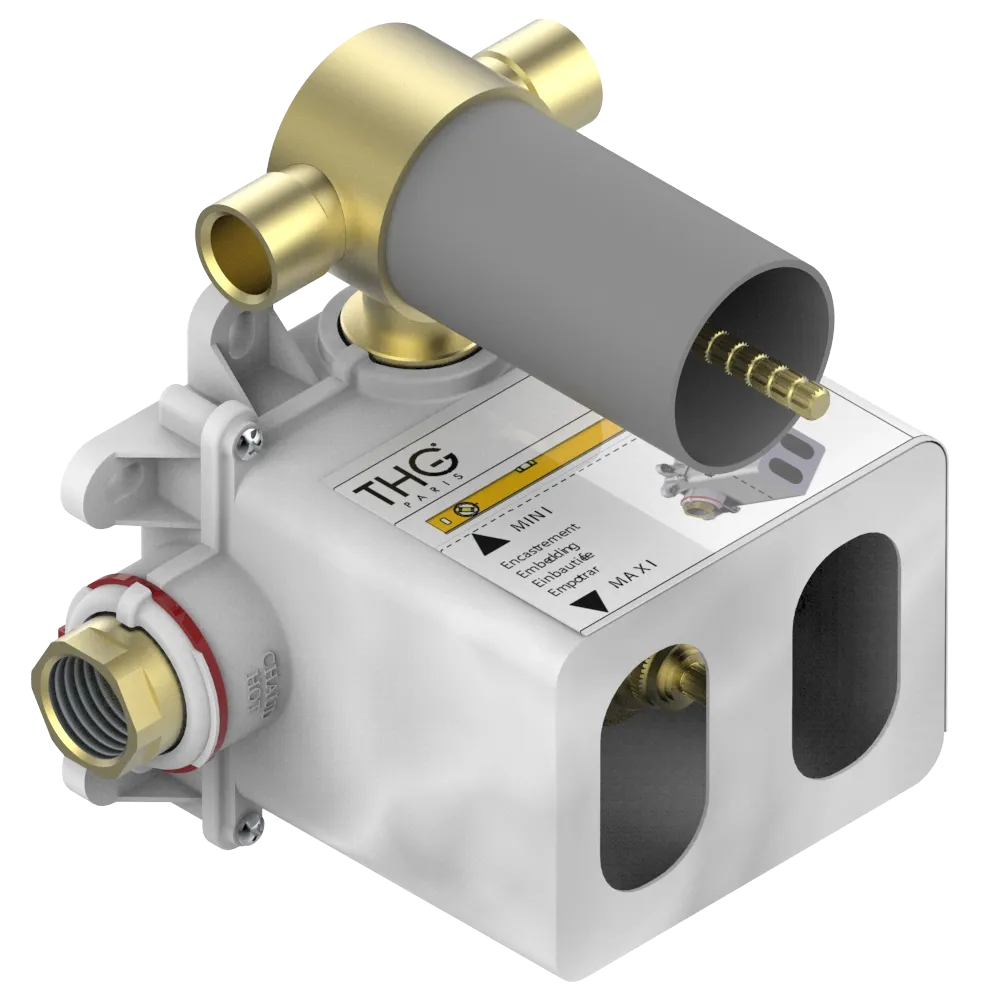 Corps d'encastrement THG pour mitigeur de douche à encastrer thermostatique avec robinet d'arrêt et 2 sorties — vue 1