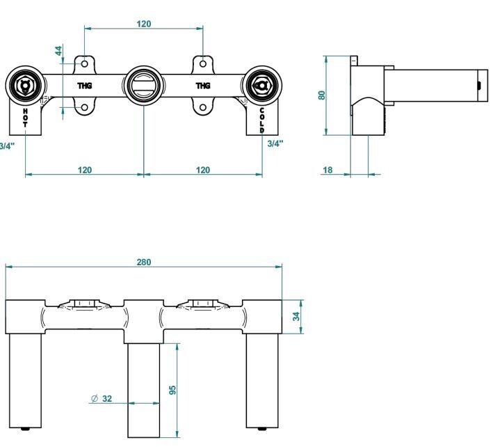 Corps d'encastrement THG pour mélangeur de lavabo 3 trous encastré version croisillons — vue 2