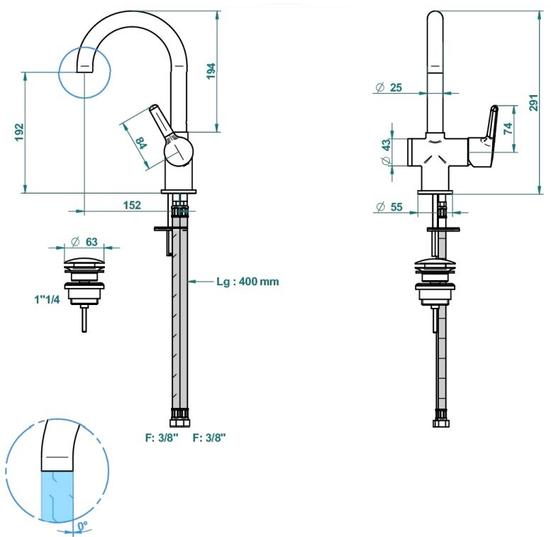 Mitigeur de lavabo monotrou THG 190 avec vidage - Collection "Bondi à manettes" — vue 4