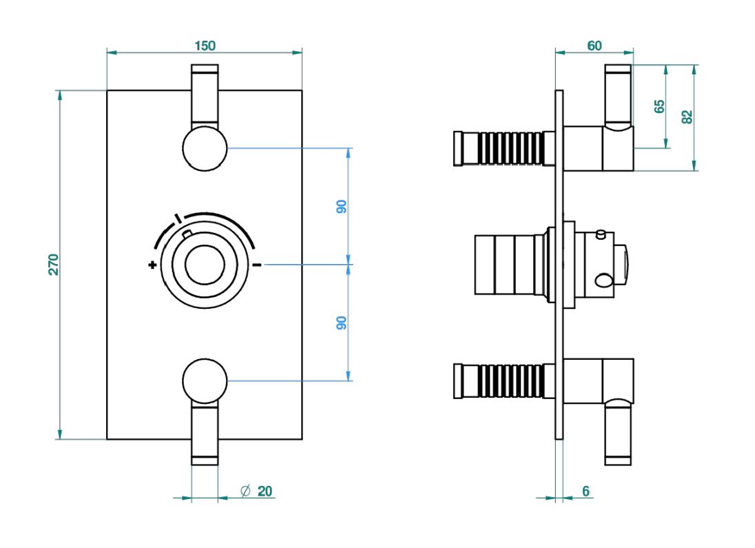 Set de finition THG pour douche thermostatique à encastrer avec deux robinets d'arrêt à 2 fonctions - Collection "Anoa"
