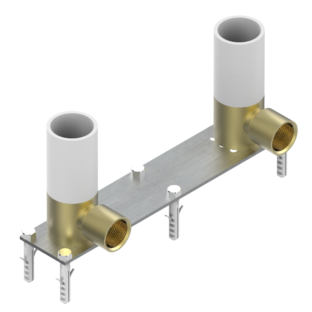 Platine de fixation pour mélangeur de baignoire sur pieds THG, arrivées F 3/4" sorties F 3/4" — vue 1