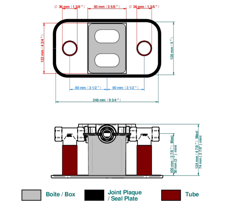 Set de finition THG pour douche thermostatique à encastrer avec deux robinets d'arrêt pour installation horizontale à 2 fonctions - Collection "1900" — vue 5