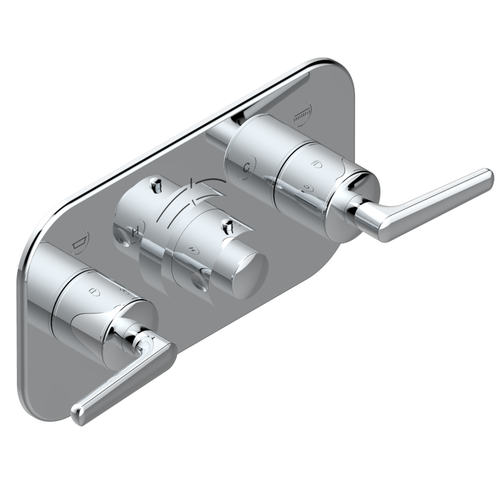 Set de finition THG pour douche thermostatique à encastrer avec deux robinets d'arrêt pour installation horizontale à 2 fonctions - Collection "Bondi à manettes"