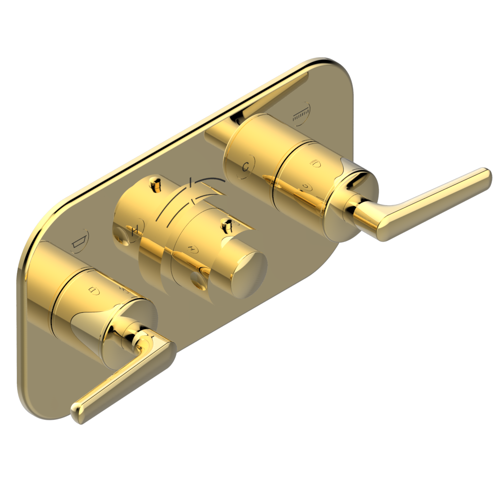 Set de finition THG pour douche thermostatique à encastrer avec deux robinets d'arrêt pour installation horizontale à 2 fonctions - Collection "Bondi à manettes" — vue 3