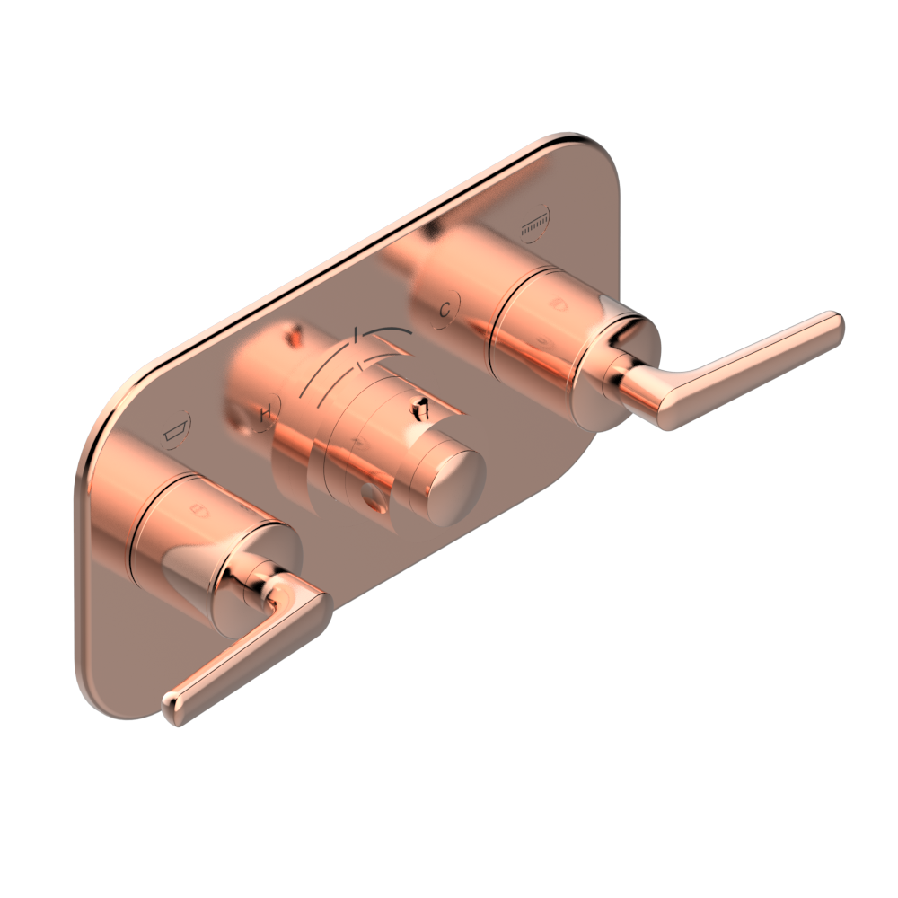 Set de finition THG pour douche thermostatique à encastrer avec deux robinets d'arrêt pour installation horizontale à 2 fonctions - Collection "Bondi à manettes" — vue 4