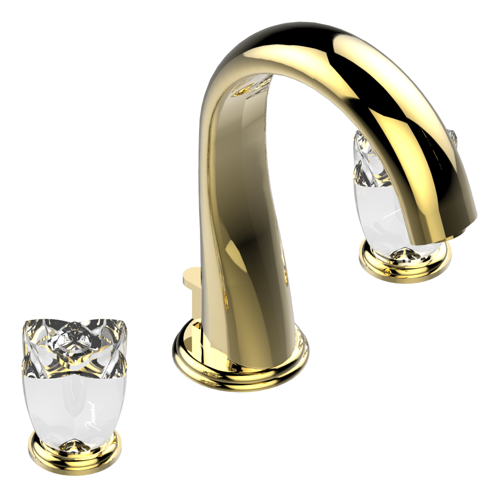 Mélangeur de lavabo 3 trous THG avec vidage pour serrage marbre - Collection "Pétale de Cristal Clair" — vue 2