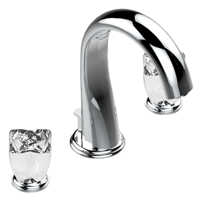 Mélangeur de lavabo 3 trous THG avec vidage pour serrage marbre - Collection "Pétale de Cristal Clair"
