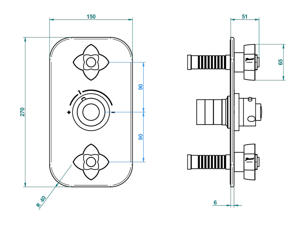 Set de finition THG pour douche thermostatique à encastrer avec deux robinets d'arrêt à 2 fonctions - Collection "Pétale de Cristal Clair" — vue 4