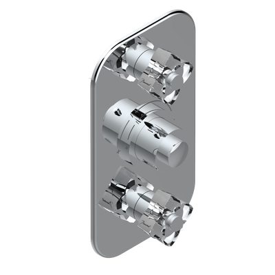 Set de finition THG pour douche thermostatique à encastrer avec deux robinets d'arrêt à 2 fonctions - Collection "Pétale de Cristal Clair"