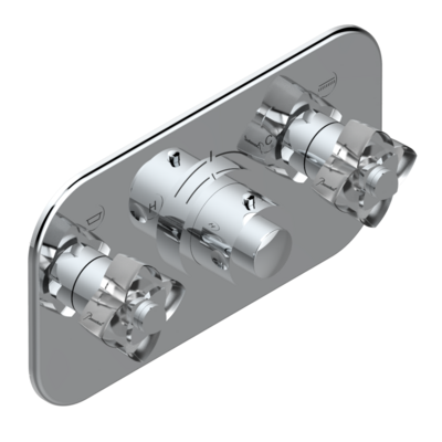 Set de finition THG pour douche thermostatique à encastrer avec deux robinets d'arrêt pour installation horizontale à 2 fonctions - Collection "Pétale de Cristal Clair"