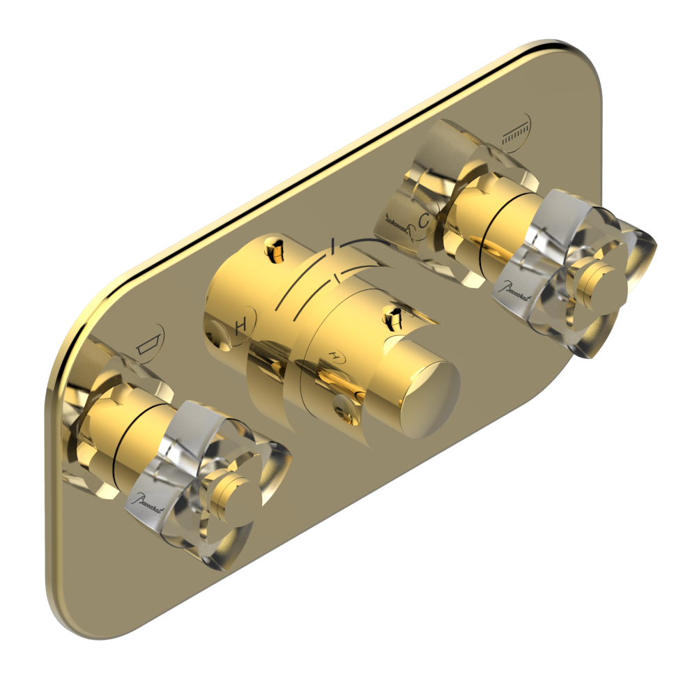 Set de finition THG pour douche thermostatique à encastrer avec deux robinets d'arrêt pour installation horizontale à 2 fonctions - Collection "Pétale de Cristal Clair"