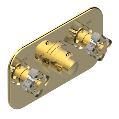 Set de finition THG pour douche thermostatique à encastrer avec deux robinets d'arrêt pour installation horizontale à 2 fonctions - Collection "Pétale de Cristal Clair"