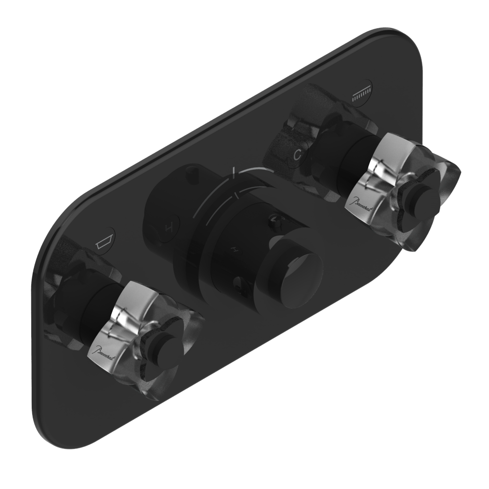 Set de finition THG pour douche thermostatique à encastrer avec deux robinets d'arrêt pour installation horizontale à 2 fonctions - Collection "Pétale de Cristal Clair" — vue 3