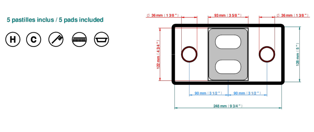 Set de finition THG pour douche thermostatique à encastrer avec deux robinets d'arrêt pour installation horizontale à 2 fonctions - Collection "Pétale de Cristal Clair" — vue 5