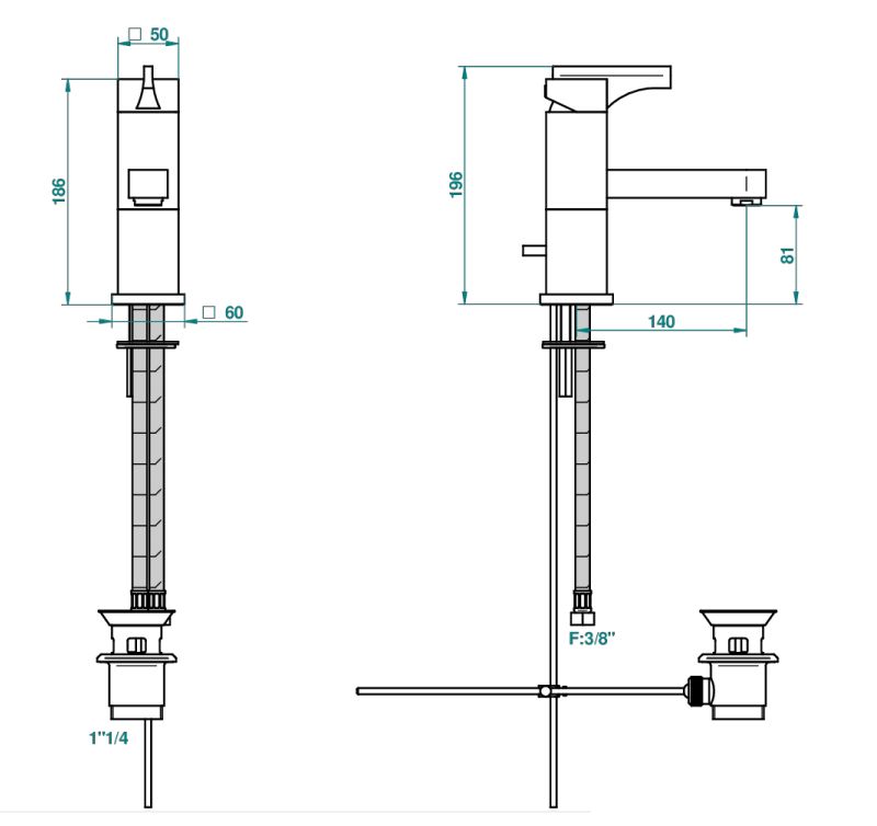 Mitigeur de lavabo monotrou THG 80, livré avec vidage - Collection "Pure"