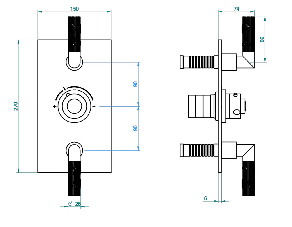 Set de finition THG pour douche thermostatique à encastrer avec deux robinets d'arrêt à 2 fonctions - Collection "Bambou Cristal Clair" — vue 4