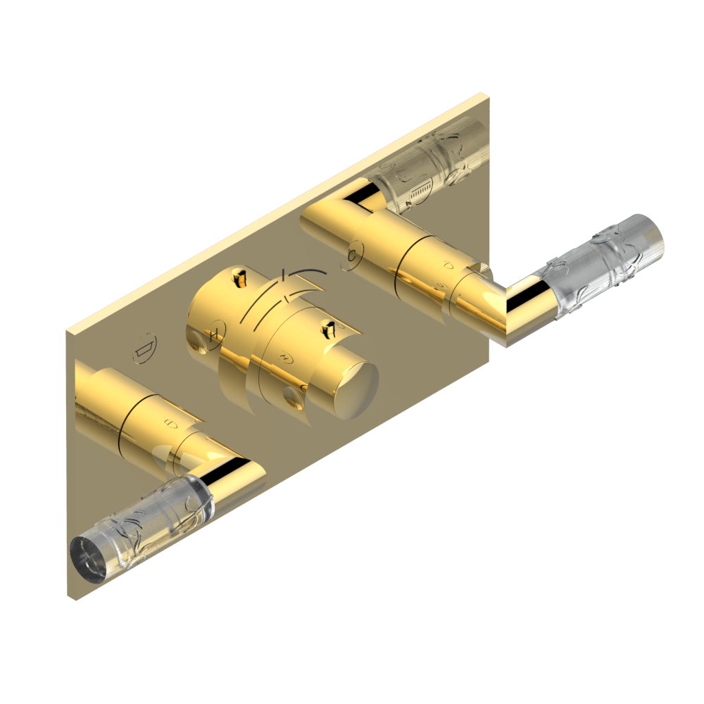 Set de finition THG pour douche thermostatique à encastrer avec deux robinets d'arrêt pour installation horizontale à 2 fonctions - Collection "Bambou Cristal Clair" — vue 2