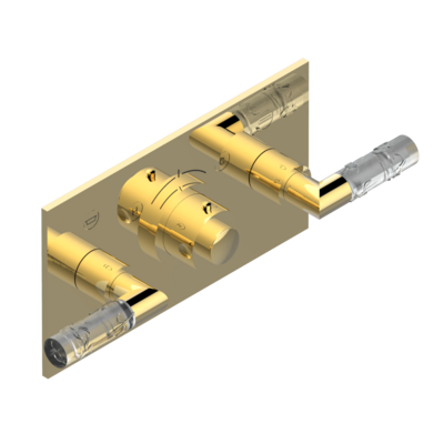Set de finition THG pour douche thermostatique à encastrer avec deux robinets d'arrêt pour installation horizontale à 2 fonctions - Collection "Bambou Cristal Clair"