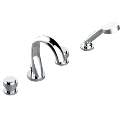 Robinet mitigeur de baignoire chromé THG Diplomate 4 trous avec bec et pommeau de douche.