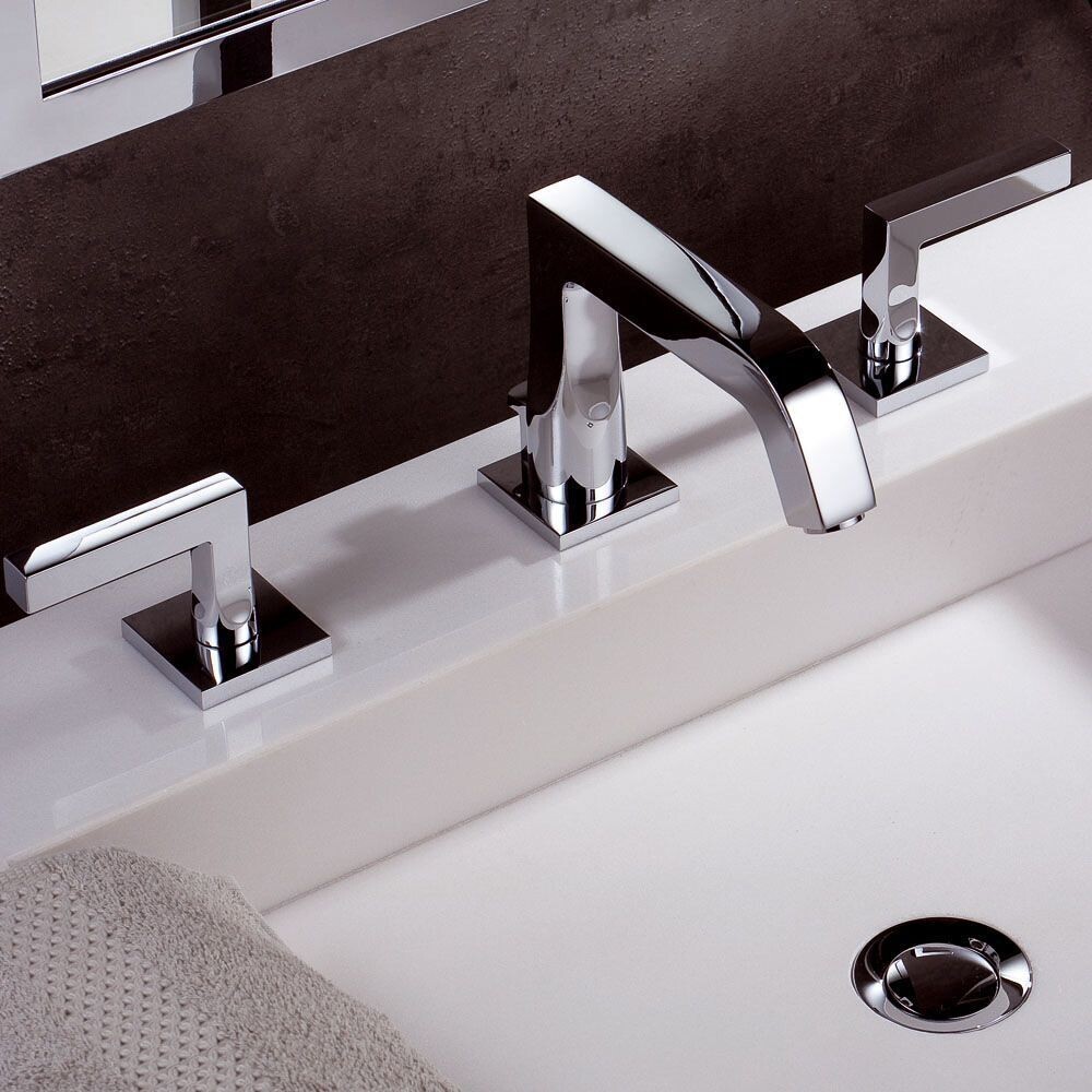 Mélangeur de lavabo 3 trous THG avec vidage pour serrage marbre - Collection "Beluga à manettes" — vue 4