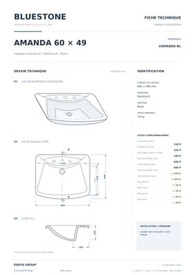 Vasque encastrable Amanda 60 cm