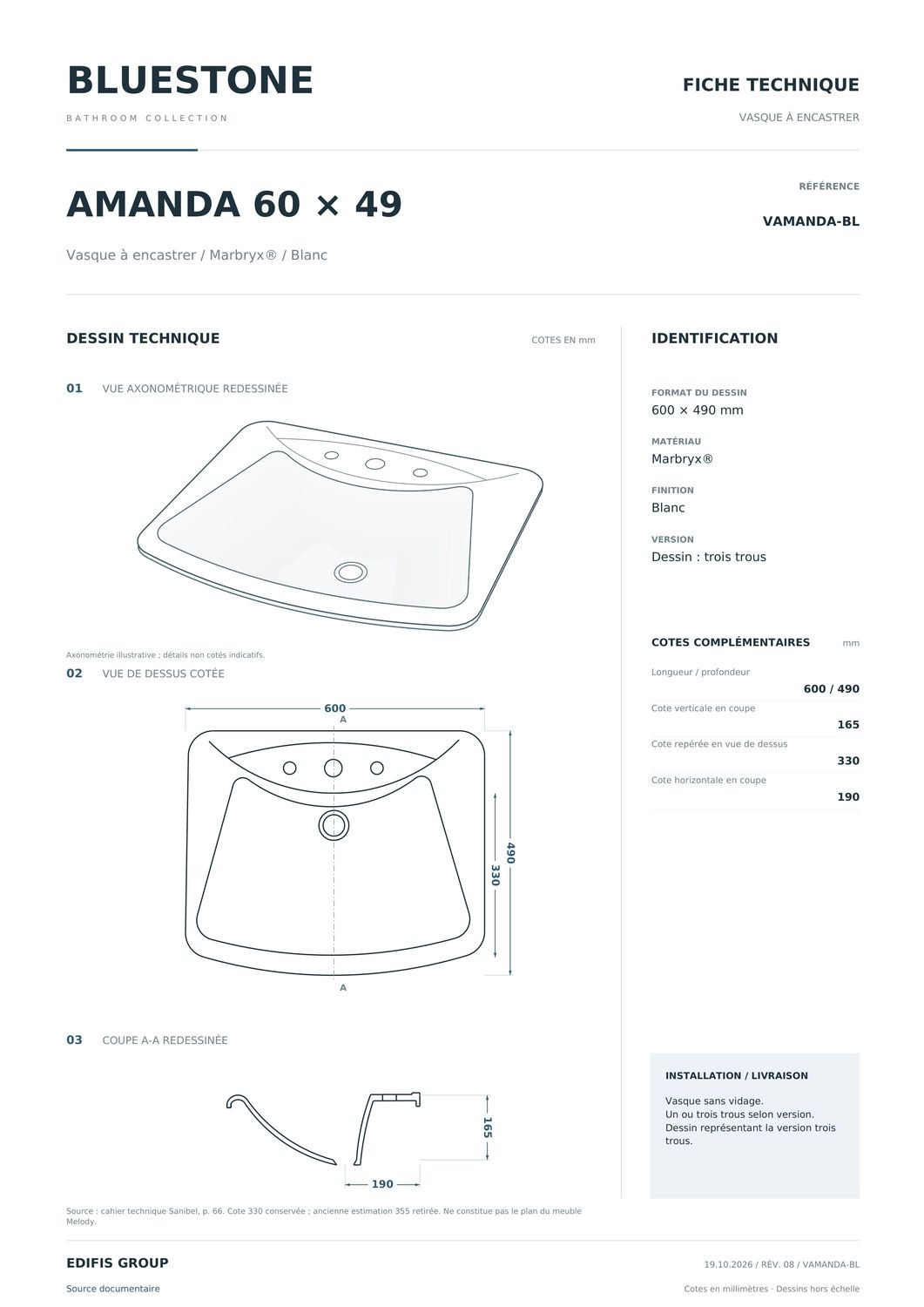 Vasque encastrable Amanda 60 cm — Vue produit 2