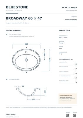 Vasque encastrable Broadway 60 cm