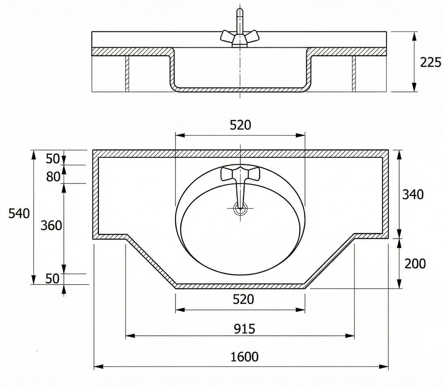 Vanity top Diva 160 cm — Product view 7