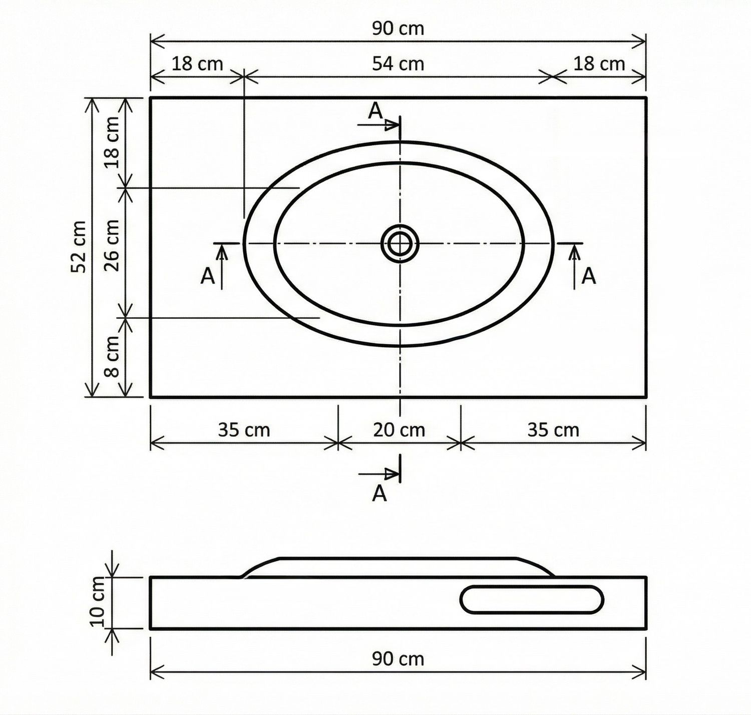 Plan AquaStone 90 cm blanc — Vue produit 2