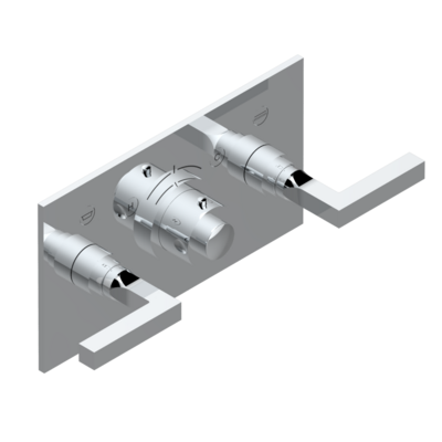 Set de finition THG pour douche thermostatique à encastrer avec deux robinets d'arrêt pour installation horizontale à 2 fonctions - Collection "Beluga à manettes"