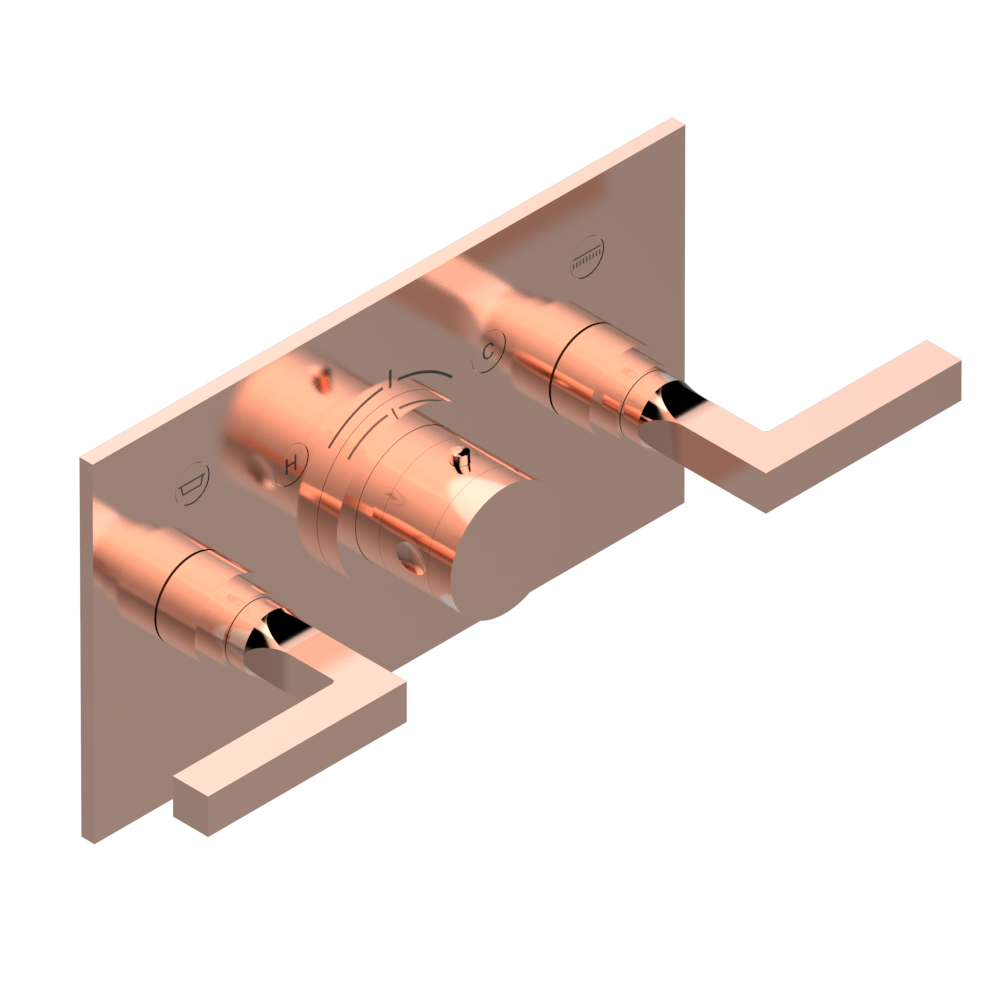Set de finition THG pour douche thermostatique à encastrer avec deux robinets d'arrêt pour installation horizontale à 2 fonctions - Collection "Beluga à manettes" — vue 4