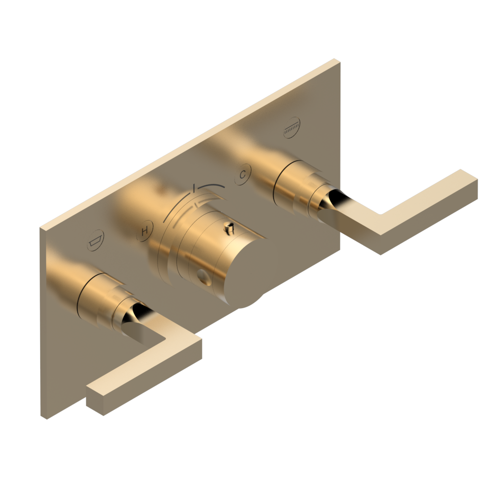 Set de finition THG pour douche thermostatique à encastrer avec deux robinets d'arrêt pour installation horizontale à 2 fonctions - Collection "Beluga à manettes" — vue 5