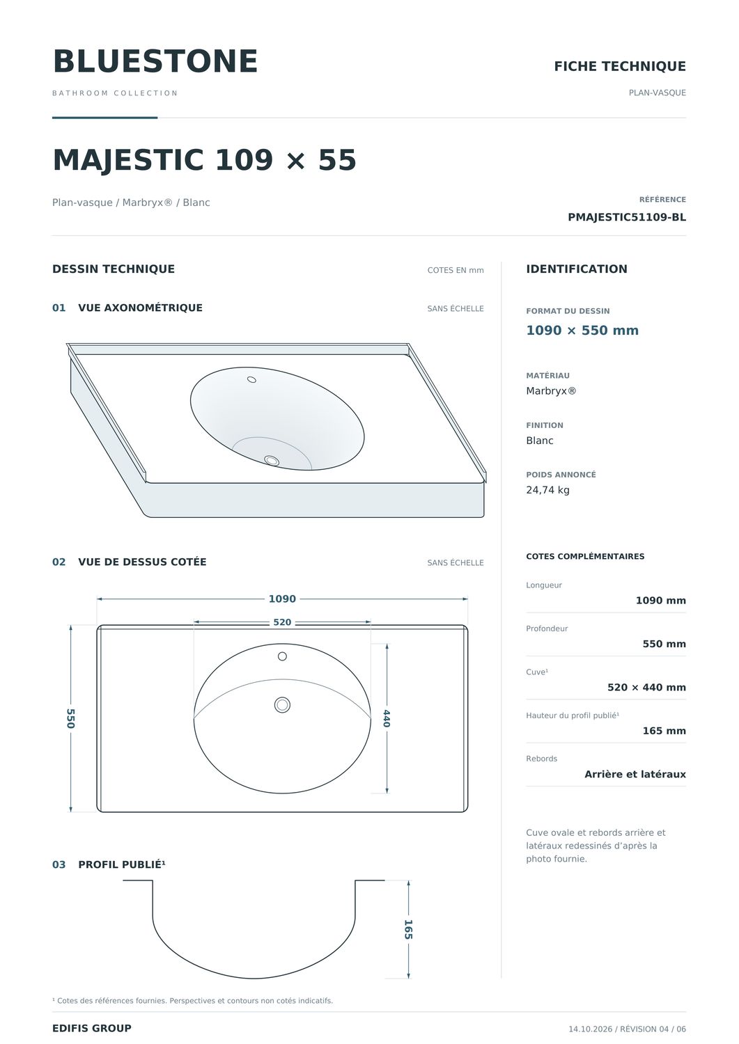 Plan-vasque Majestic 109 cm — Vue produit 4