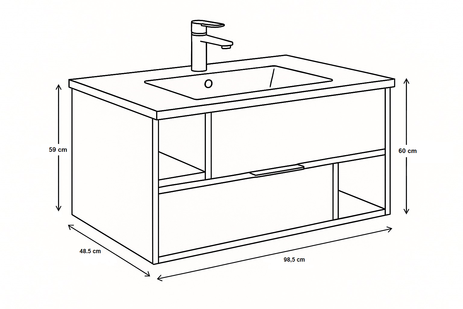 Meuble de salle de bains Spazio 100 cm à deux tiroirs et niches (sans vasque) - vue 7