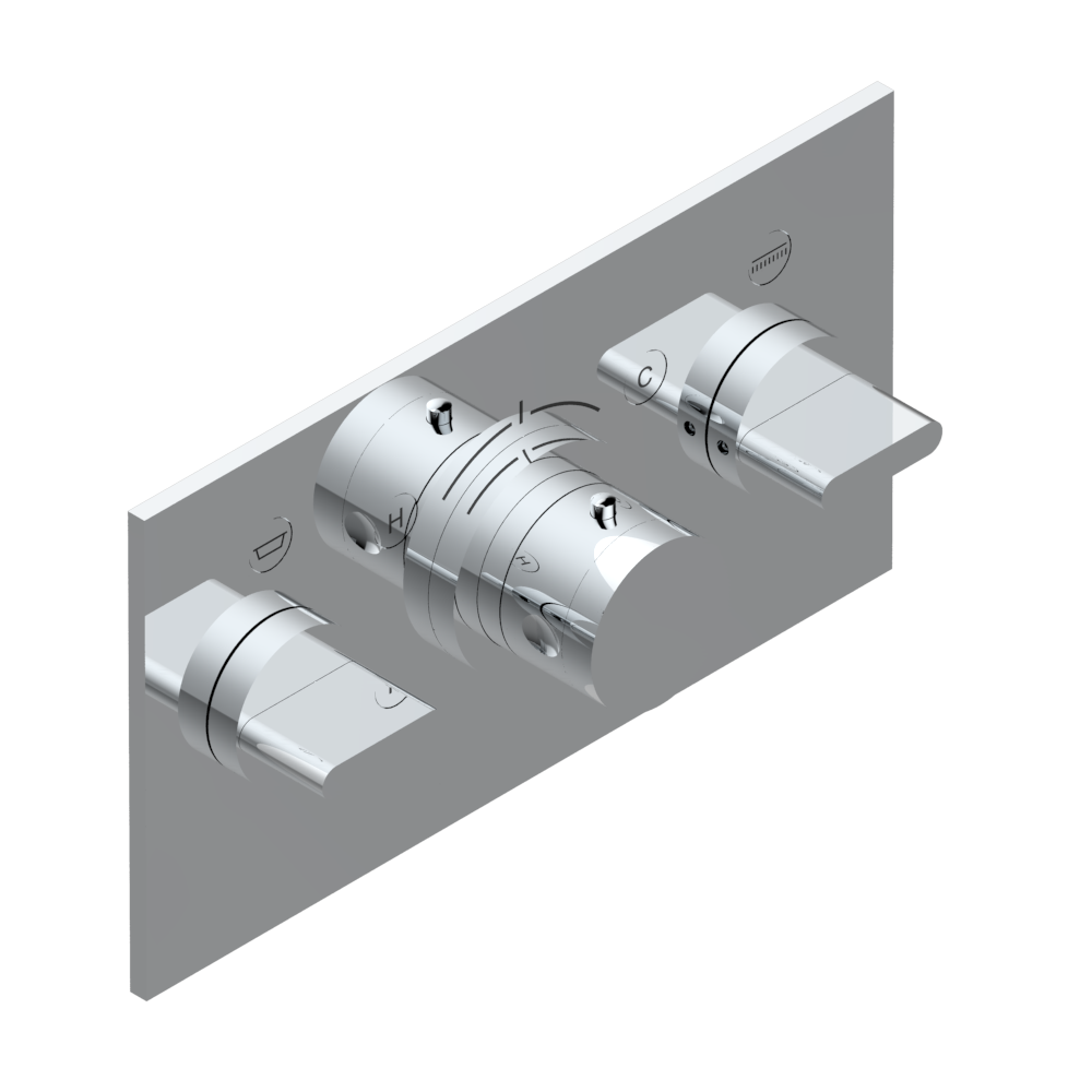 Set de finition THG pour douche thermostatique à encastrer avec deux robinets d'arrêt pour installation horizontale à 2 fonctions - Collection "Icon-X à manettes" — vue 1