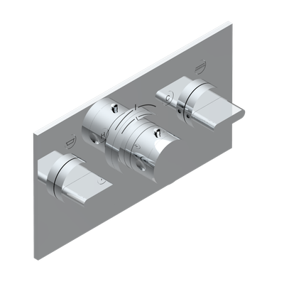 Set de finition THG pour douche thermostatique à encastrer avec deux robinets d'arrêt pour installation horizontale à 2 fonctions - Collection "Icon-X à manettes"