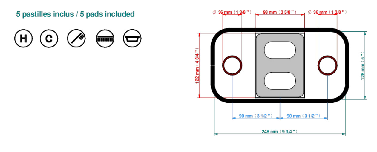 Set de finition THG pour douche thermostatique à encastrer avec deux robinets d'arrêt pour installation horizontale à 2 fonctions - Collection "Beaubourg à manettes" — vue 5