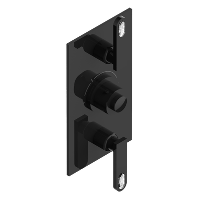 Set de finition THG pour douche thermostatique à encastrer avec deux robinets d'arrêt à 2 fonctions - Collection "Lalique Cristal Clair à manettes", Choix de la finition: PVD bronze brown - F33