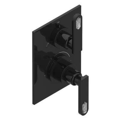 Set de finition THG pour douche thermostatique à encastrer 2 fonctions avec inverseur - Collection "Lalique Cristal Clair à manettes", Choix de la finition: PVD bronze brown - F33