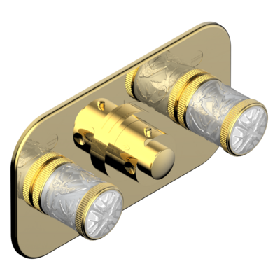Set de finition THG pour douche thermostatique à encastrer avec deux robinets d'arrêt pour installation horizontale à 2 fonctions - Collection "Hirondelles"