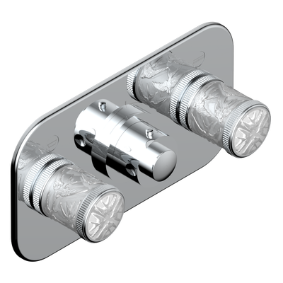 Set de finition THG pour douche thermostatique à encastrer avec deux robinets d'arrêt pour installation horizontale à 2 fonctions - Collection "Hirondelles"