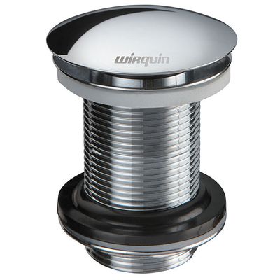 Bonde de lavabo chromée Wirquin Quick-clac avec corps en métal nervuré et base en caoutchouc noir.
