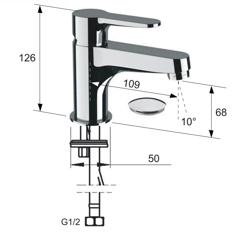 Mitigeur de lavabo Remer Winner 68 en laiton chromé avec vidage - vue 2
